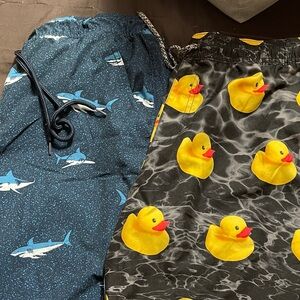 Bundle of 2 Men's swim Shorts with Shark and Duck Patterns L/XL